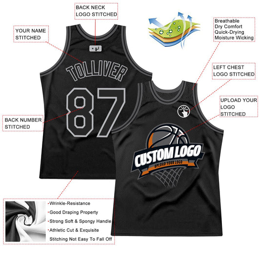 Custom Black Gray-Steel Gray Authentic Throwback Basketball Jersey - Sky-Custom