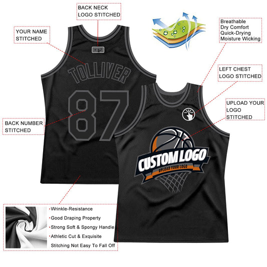 Custom Black Steel Gray Authentic Throwback Basketball Jersey - Sky-Custom