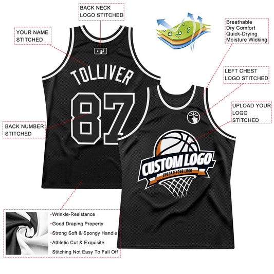 Custom Black White Authentic Throwback Basketball Jersey - Sky-Custom