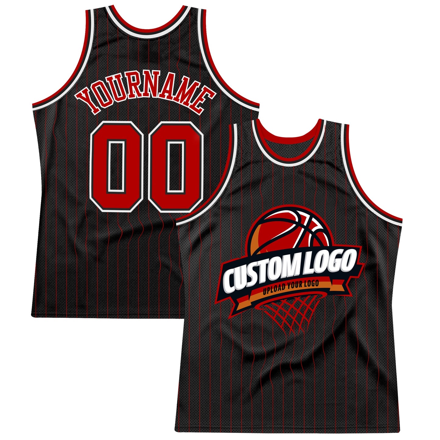Custom Black Red Pinstripe White Authentic Basketball Jersey - Sky-Custom