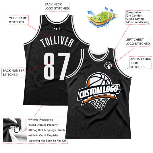 Custom Black White Authentic Throwback Basketball Jersey - Sky-Custom