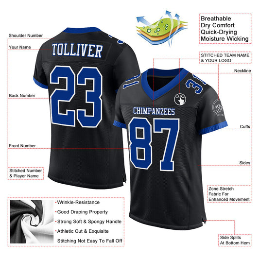 Custom Black Royal-White Mesh Authentic Football Jersey - Sky-Custom