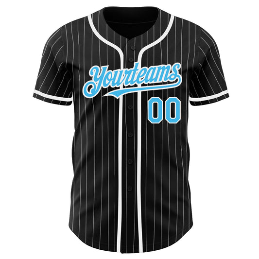 Custom Black White Pinstripe-Sky Blue Authentic Baseball Jersey - Sky-Custom