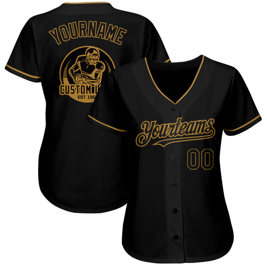 Custom Black Old Gold Authentic Baseball Jersey - Sky-Custom