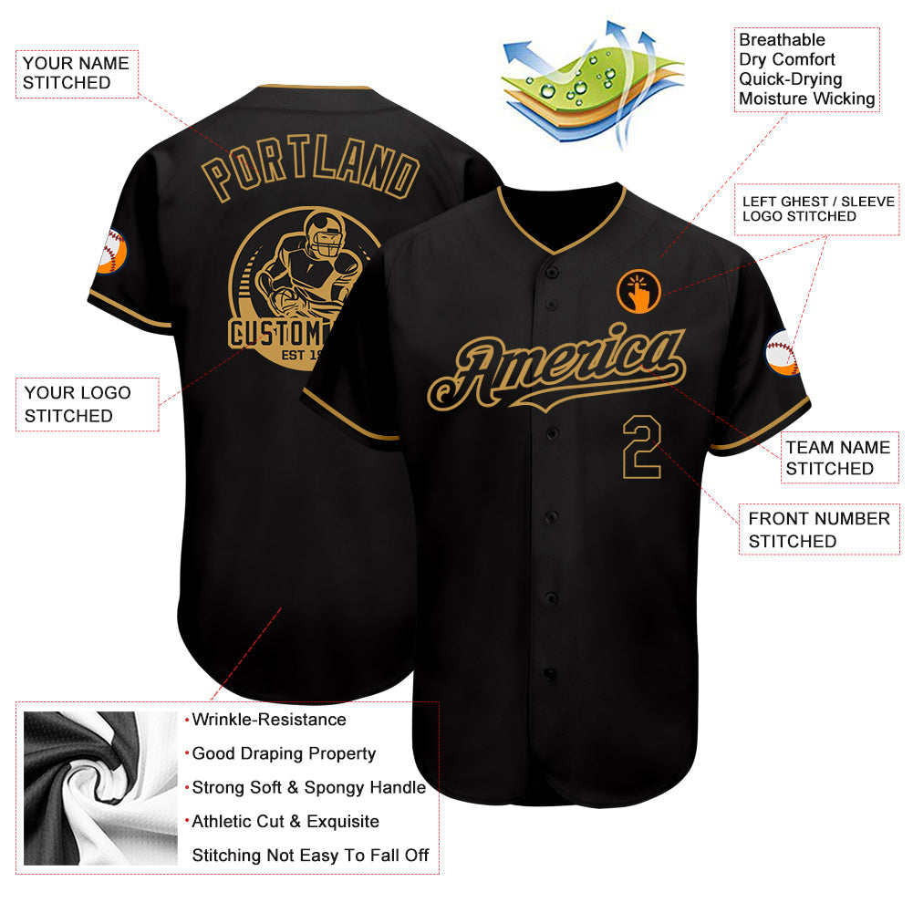 Custom Black Old Gold Authentic Baseball Jersey - Sky-Custom
