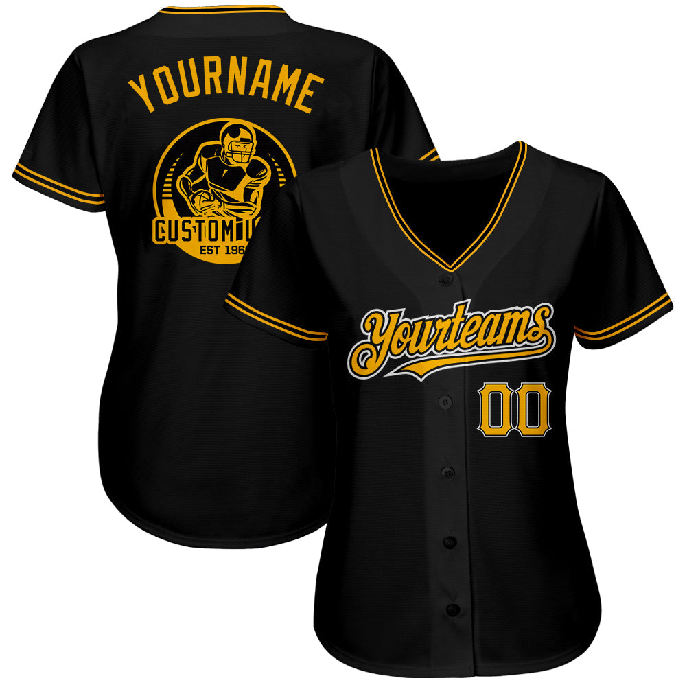 Custom Black Gold-Yellow Authentic Baseball Jersey - Sky-Custom