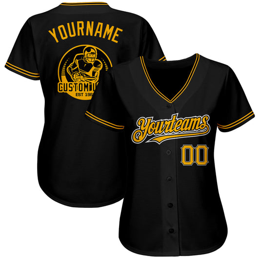 Custom Black Gold-Yellow Authentic Baseball Jersey - Sky-Custom