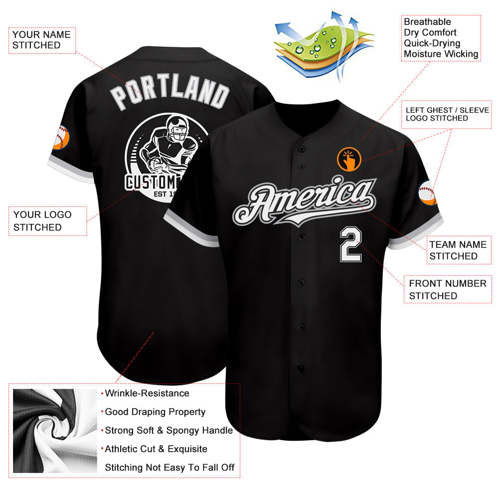 Custom Black White-Gray Authentic Baseball Jersey - Sky-Custom