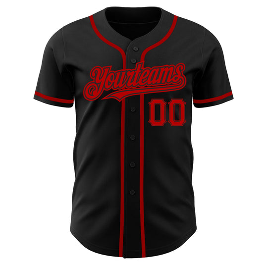 Custom Black Red Authentic Baseball Jersey - Sky-Custom