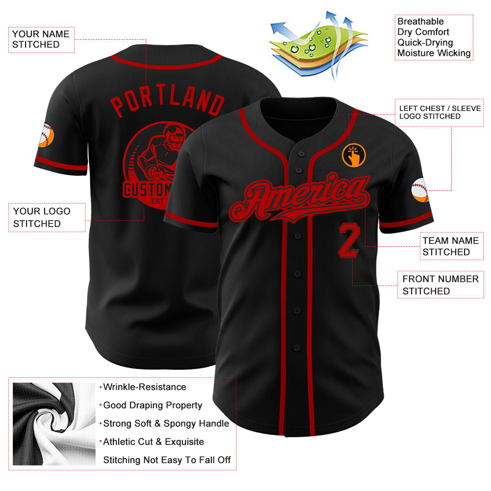 Custom Black Red Authentic Baseball Jersey - Sky-Custom