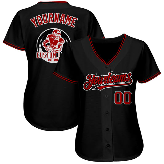 Custom Black Red-White Authentic Baseball Jersey - Sky-Custom