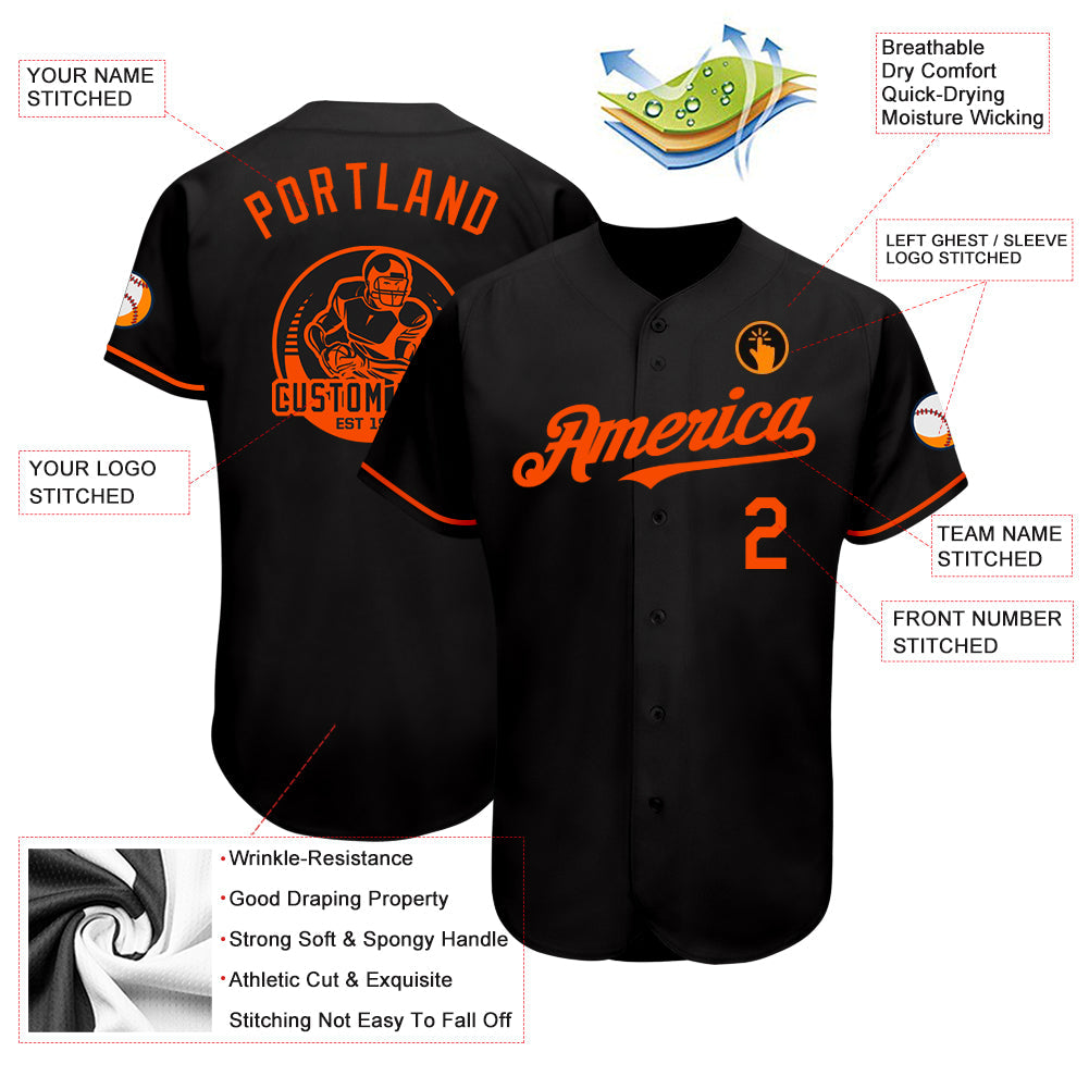 Custom Black Orange Authentic Baseball Jersey - Sky-Custom