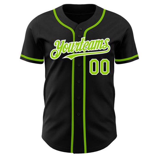 Custom Black Neon Green-White Authentic Baseball Jersey - Sky-Custom