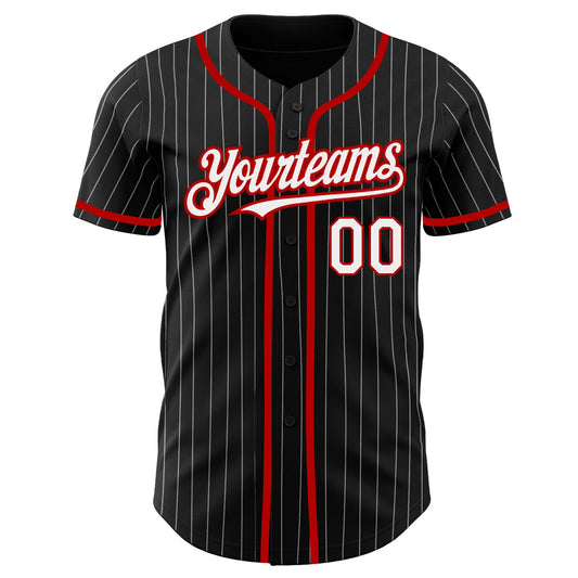Custom Black White Pinstripe Red Authentic Baseball Jersey - Sky-Custom