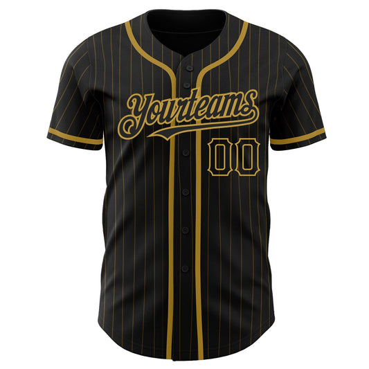 Custom Black Old Gold Pinstripe Old Gold Authentic Baseball Jersey - Sky-Custom
