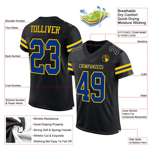 Custom Black Royal-Yellow Mesh Authentic Football Jersey - Sky-Custom