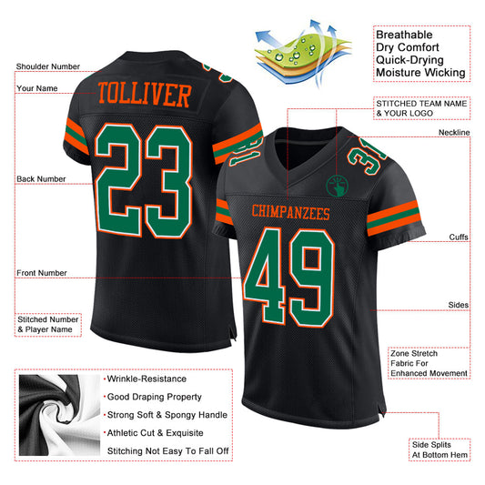 Custom Black Kelly Green-Orange Mesh Authentic Football Jersey - Sky-Custom