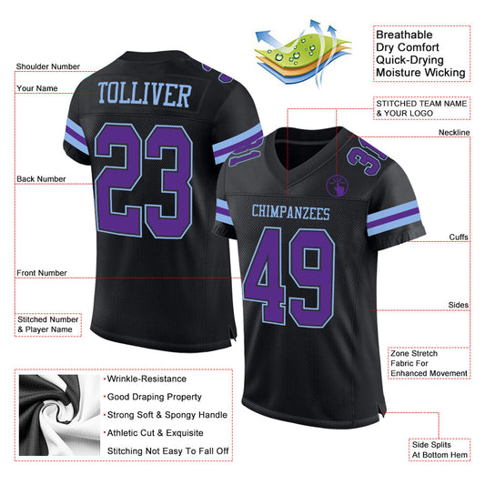 Custom Black Purple-Light Blue Mesh Authentic Football Jersey - Sky-Custom
