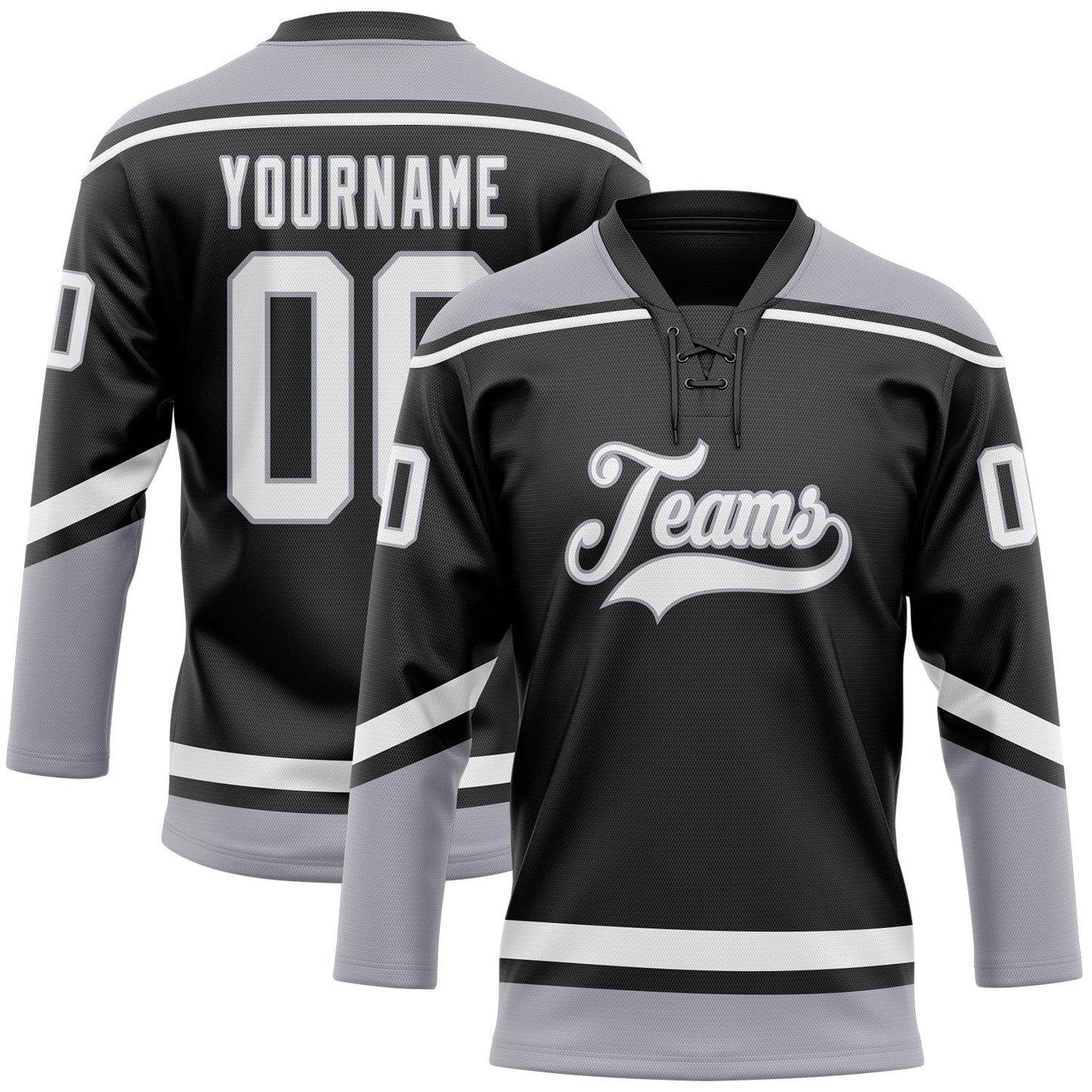 Custom Black White-Gray Hockey Lace Neck Jersey - Sky-Custom