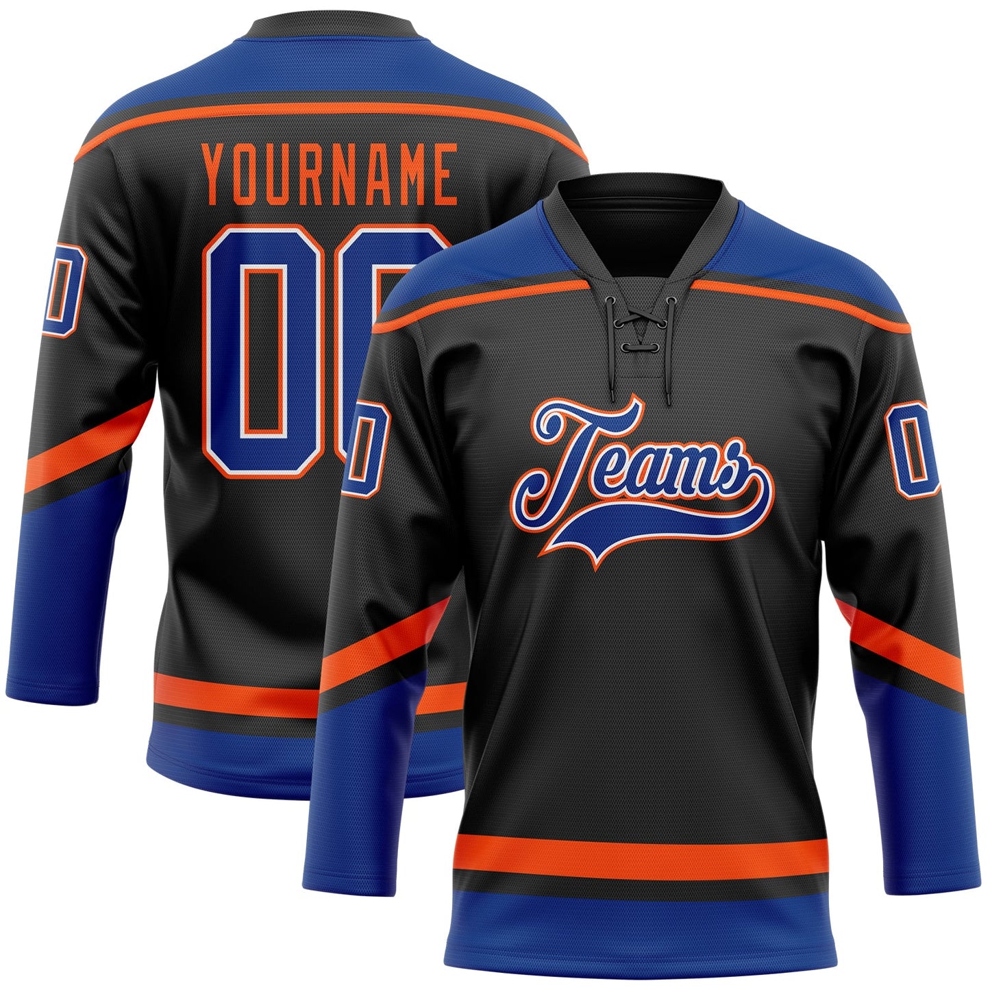 Custom Black Royal-Orange Hockey Lace Neck Jersey - Sky-Custom