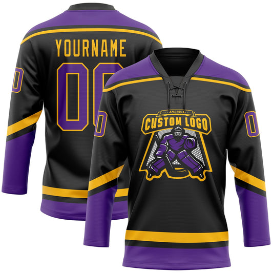 Custom Black Purple-Gold Hockey Lace Neck Jersey - Sky-Custom