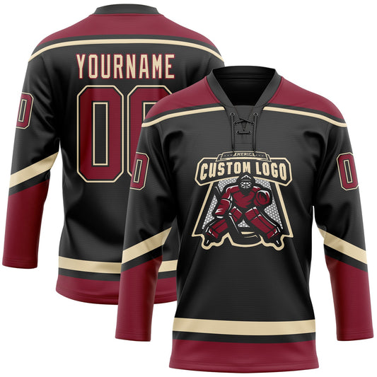 Custom Black Crimson-City Cream Hockey Lace Neck Jersey - Sky-Custom