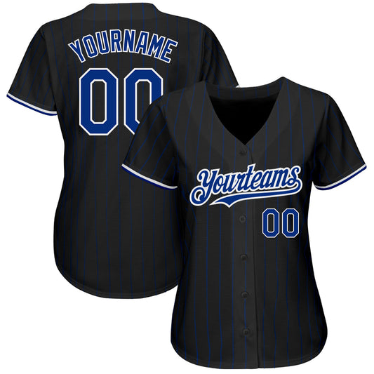 Custom Black Royal Pinstripe White Authentic Baseball Jersey - Sky-Custom