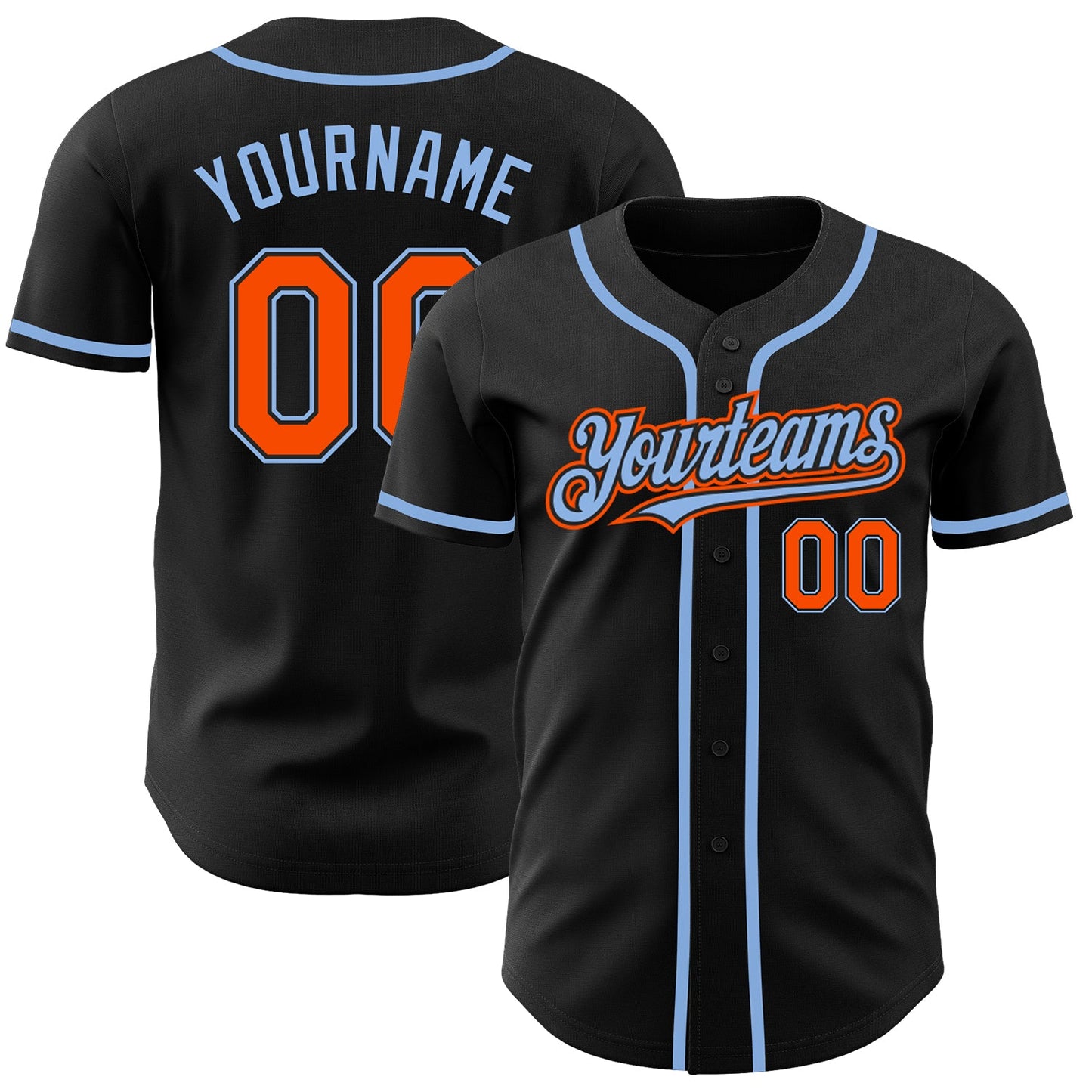 Custom Black Orange-Light Blue Authentic Baseball Jersey - Sky-Custom