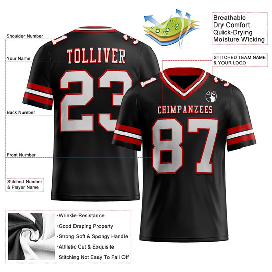 Custom Black White-Red Mesh Authentic Football Jersey - Sky-Custom