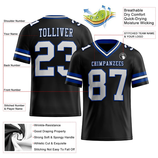 Custom Black White-Royal Mesh Authentic Football Jersey - Sky-Custom