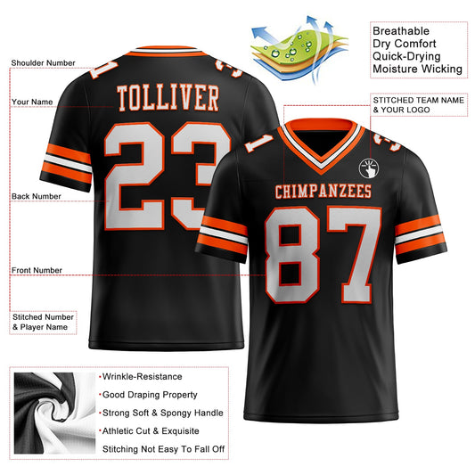 Custom Black White-Orange Mesh Authentic Football Jersey - Sky-Custom