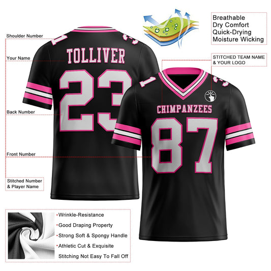 Custom Black White-Pink Mesh Authentic Football Jersey - Sky-Custom