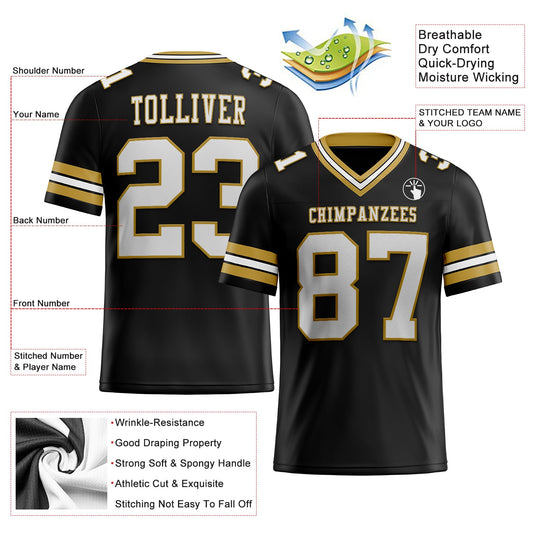 Custom Black White-Old Gold Mesh Authentic Football Jersey - Sky-Custom