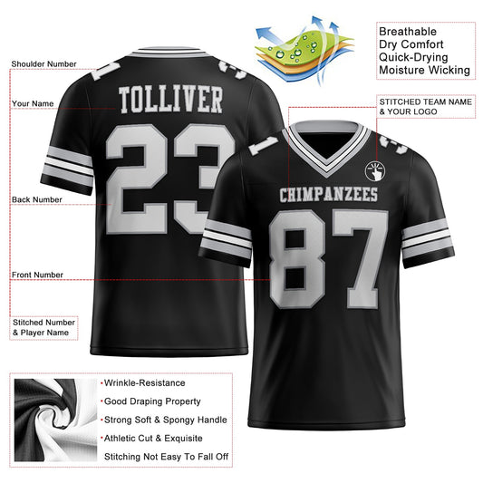 Custom Black White-Gray Mesh Authentic Football Jersey - Sky-Custom