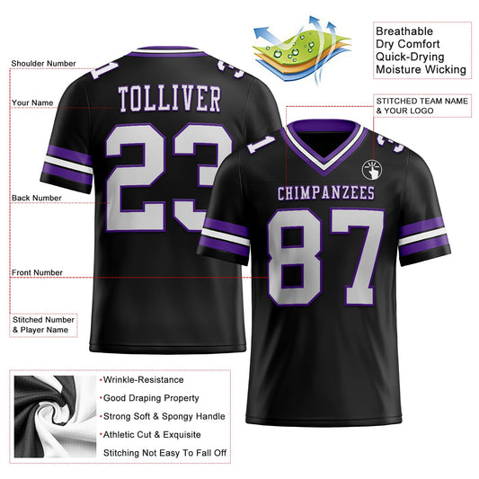 Custom Black White-Purple Mesh Authentic Football Jersey - Sky-Custom