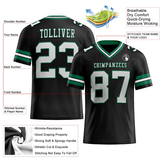 Custom Black White-Kelly Green Mesh Authentic Football Jersey - Sky-Custom
