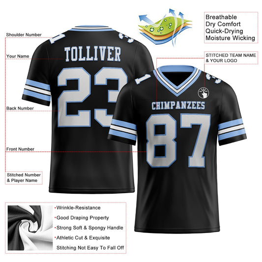 Custom Black White-Light Blue Mesh Authentic Football Jersey - Sky-Custom