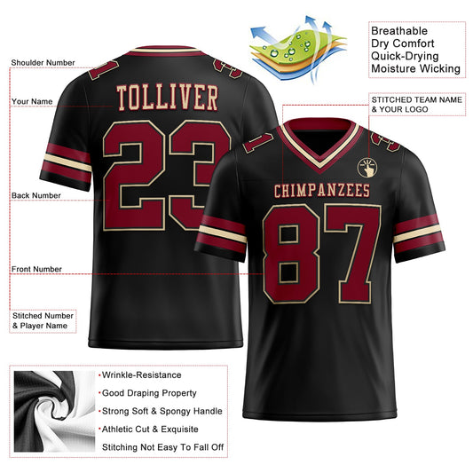 Custom Black Crimson-City Cream Mesh Authentic Football Jersey - Sky-Custom