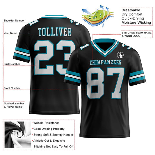 Custom Black White-Teal Mesh Authentic Football Jersey - Sky-Custom