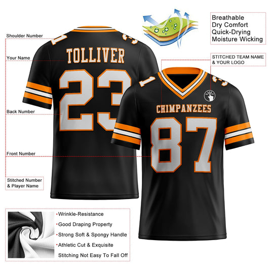 Custom Black White-Bay Orange Mesh Authentic Football Jersey - Sky-Custom