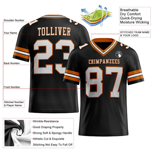 Custom Black White-Texas Orange Mesh Authentic Football Jersey - Sky-Custom