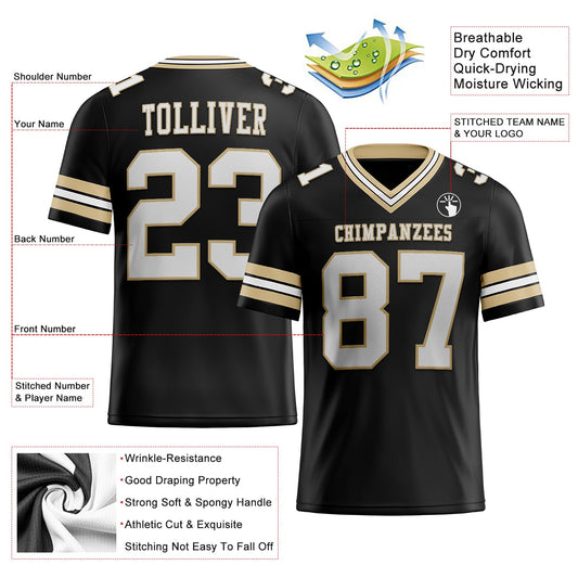 Custom Black White-Vegas Gold Mesh Authentic Football Jersey - Sky-Custom
