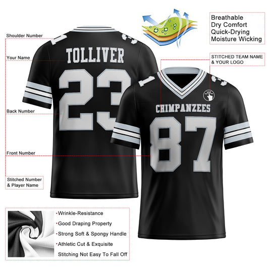 Custom Black White-Silver Mesh Authentic Football Jersey - Sky-Custom
