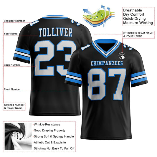 Custom Black White-Powder Blue Mesh Authentic Football Jersey - Sky-Custom