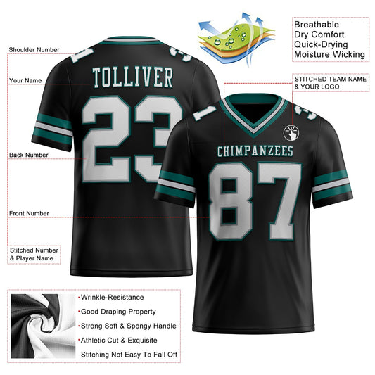 Custom Black White Gray-Midnight Green Mesh Authentic Football Jersey - Sky-Custom