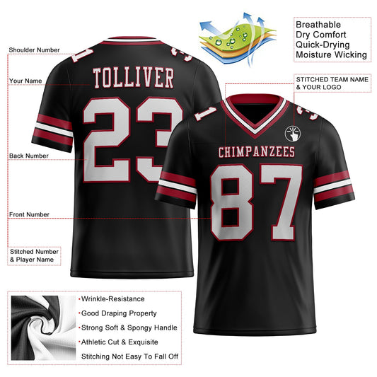 Custom Black White-Cardinal Mesh Authentic Football Jersey - Sky-Custom