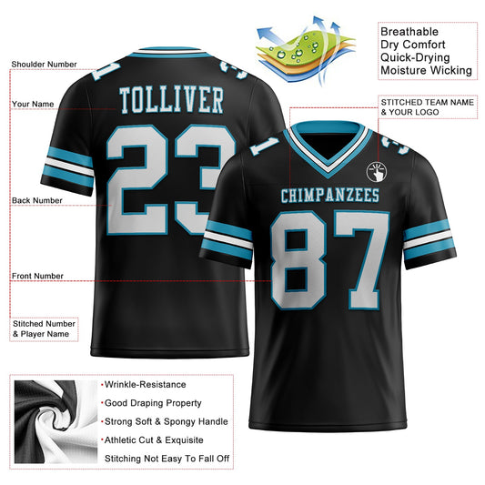 Custom Black White-Panther Blue Mesh Authentic Football Jersey - Sky-Custom