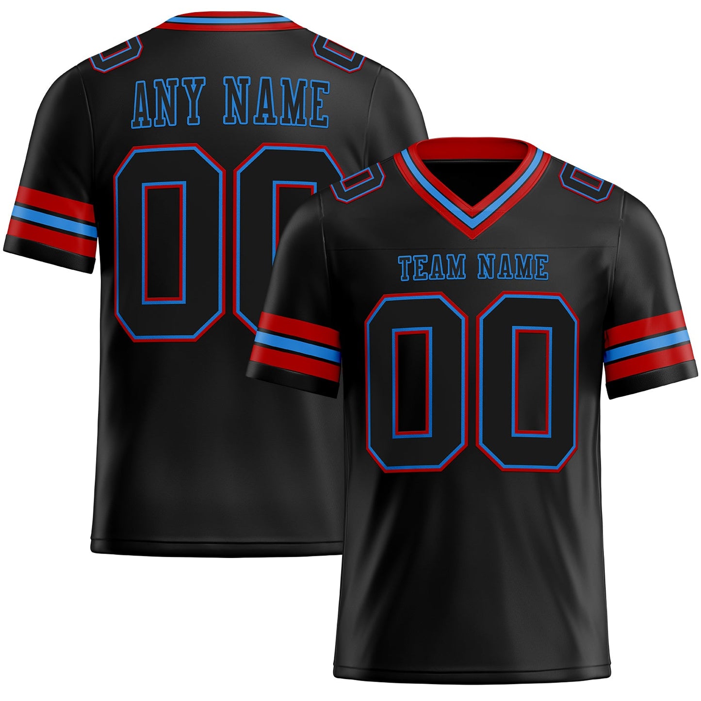 Custom Black Powder Blue-Red Mesh Authentic Football Jersey - Sky-Custom
