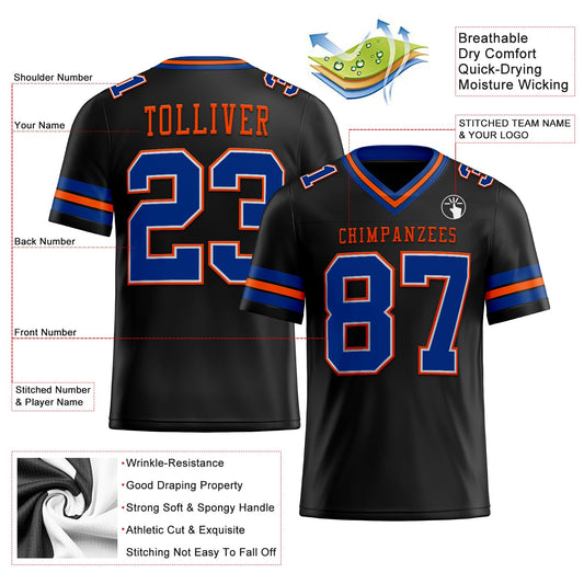 Custom Black Royal-Orange Mesh Authentic Football Jersey - Sky-Custom
