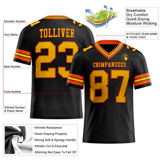 Custom Black Yellow-Orange Mesh Authentic Football Jersey - Sky-Custom